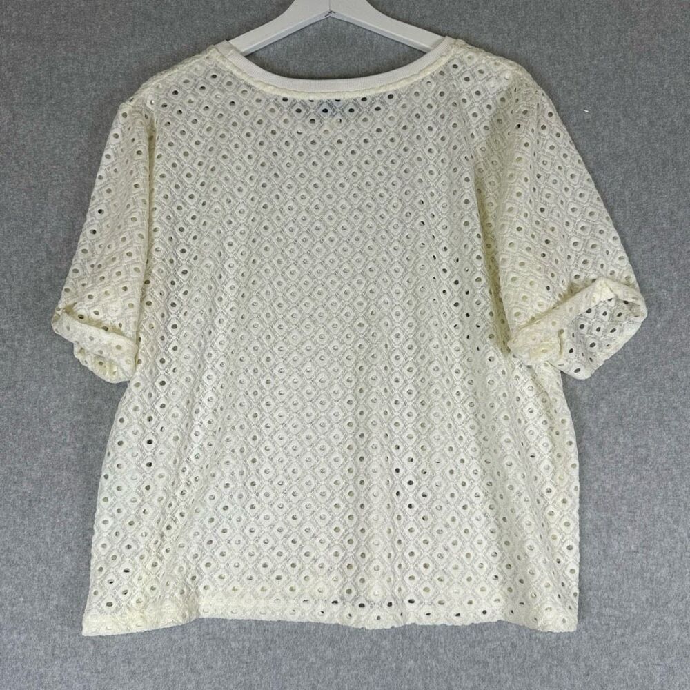 Anthropologie Postmark Womens Large Top Chantal Lace Boxy White Eyelet Shirt - Picture 5 of 7